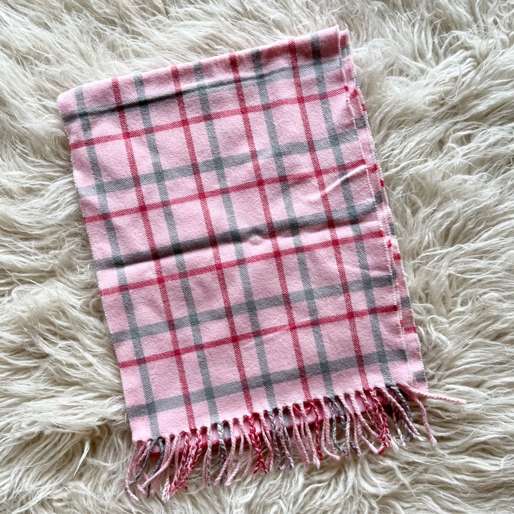 Made In Scotland 100% Cashmere Pink Tartan Women’s Neck Scarf w/ Fringe